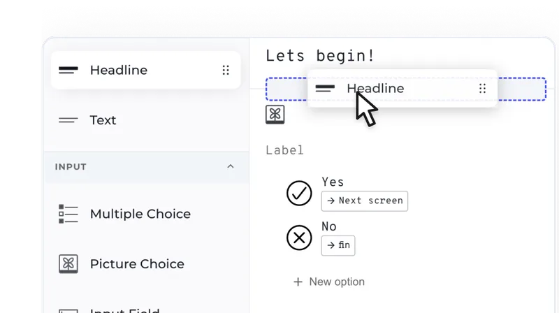 Heyflow-Screenshot – Drag-and-Drop-Editor